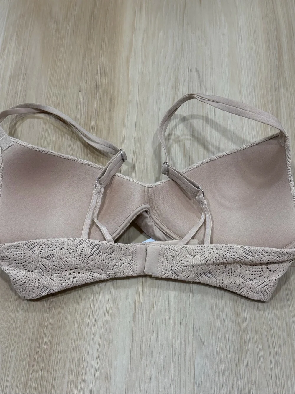 Aerie 32B Lace Light Nude Wireless Bra with Floral Overlay